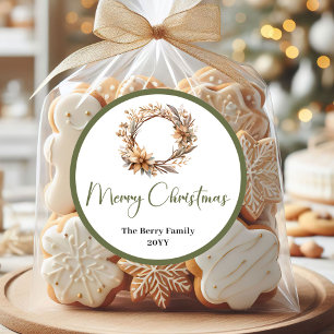 Zachte Pastel Neutrale Kerst Naamstickers Ronde Sticker