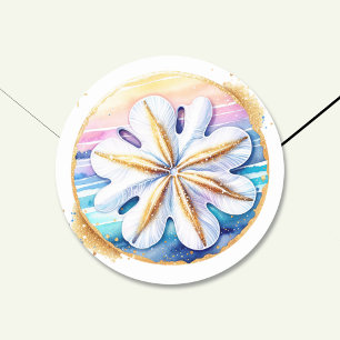 Zachte Pastel Ocean Kustzand Dollar Bruiloft Ronde Sticker