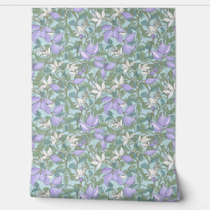Zachte pastel paarse bloemen en salie groene blade behang