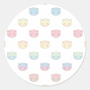 Zachte Pastel Poesjeskattengezichtjes Patroon Ronde Sticker