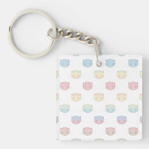 Zachte Pastel Poesjeskattengezichtjes Patroon Sleutelhanger