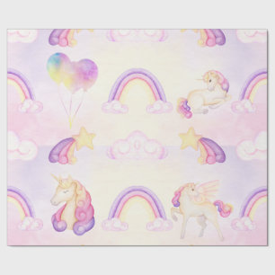Zachte Pastel Regenbogen Eenhoorns Wolken En Sterr Cadeaupapier