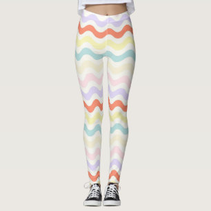 Zachte Pastel Regenboog Golvende Lijnen Kleurrijke Leggings
