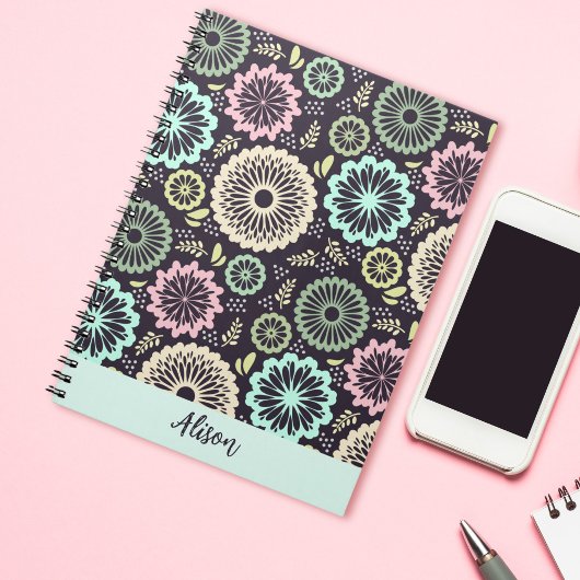 Zachte pastel roze blauwgroen bloem Bloemnaam Notitieboek