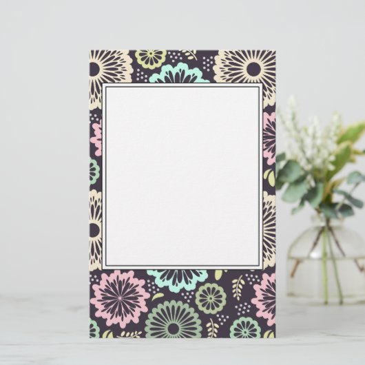 Zachte pastel roze en blauwgroen bloem  BotanicaL Briefpapier (Staand voorkant)