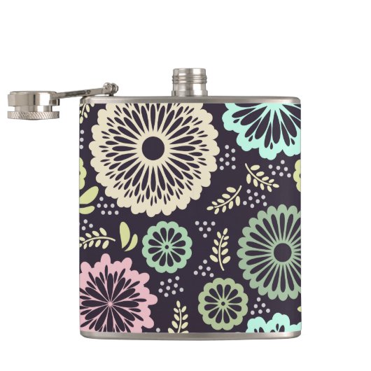 Zachte pastel roze en blauwgroen bloem BotanicaL Heupfles (Geopend)