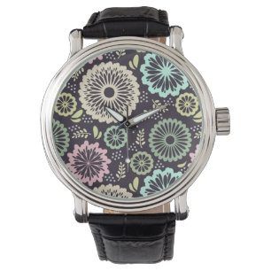 Zachte pastel roze en blauwgroen bloem  BotanicaL Horloge