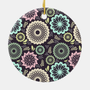 Zachte pastel roze en blauwgroen bloem  BotanicaL Keramisch Ornament