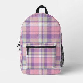 Zachte Pastel Roze en Paarse Plaid Tartan Patroon Bedrukte Rugzak