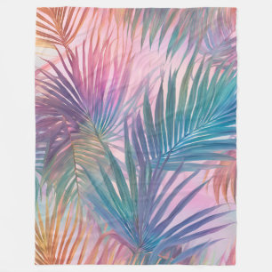 Zachte Pastel Roze Tropische Bladeren Patroon Dekb Fleece Deken