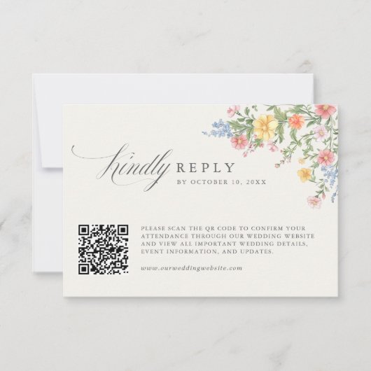 Zachte Pastel Sierlijke Lente Tuin Trouw QR Code RSVP Kaartje (Voorkant)