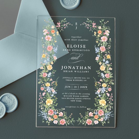 Zachte Pastel Spring Garden Floral Wedding Acryl Uitnodigingen