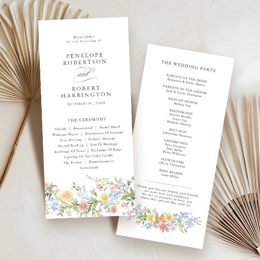 Zachte Pastel Spring Garden Floral Wedding Programma