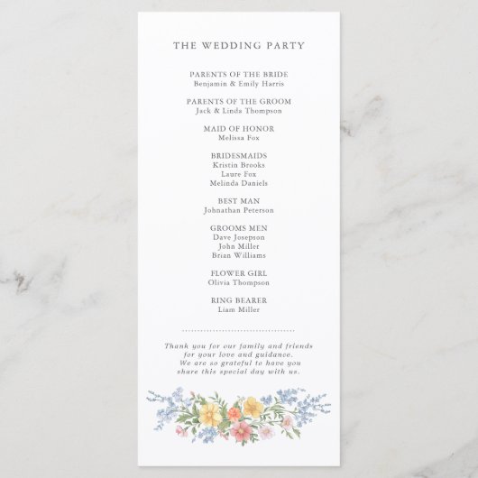 Zachte Pastel  Spring Garden Floral Wedding Programma (Achterkant)