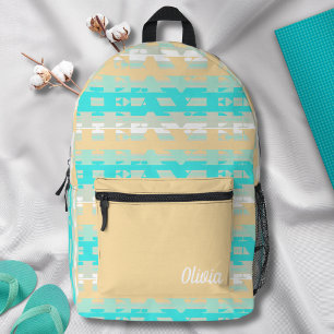 Zachte Pastel Turquoise Beige Streeppatroon Bedrukte Rugzak