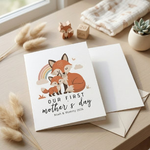 Zachte Pastel Vos Moeder Baby Eerste Moederdag  Kaart