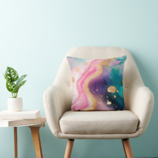 Zachte Pastel Waterverf Kussen met Gouden Accenten