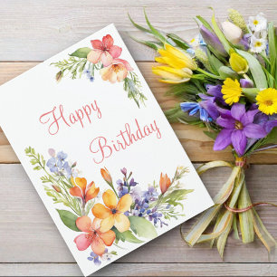 Zachte Pastel Waterverf Lente Bloemen Verjaardag Kaart