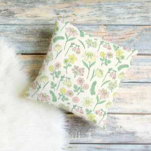 Zachte Pastel Wilde Bloem Patroon  Kussen