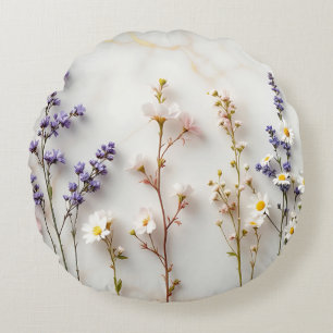 Zachte Pastel Wilde Bloemen Glas-in-Lood Bloemenku Rond Kussen