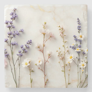 Zachte Pastel Wilde Bloemen Glas-in-Lood Bloemenku Stenen Onderzetter