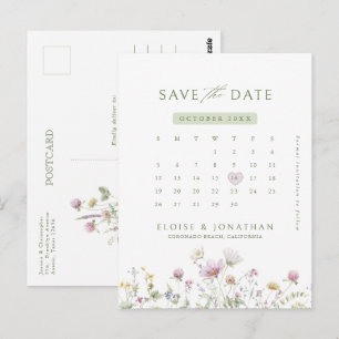 Zachte Pastel Wilde Bloemen Kalender  Bewaar de da Briefkaart