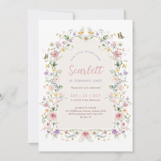 Zachte Pastel Wildflower Garden Girl Verjaardagsfe Kaart (Voorkant)