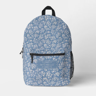 Zachte Pastelblauw & Grijs Witte Bloemige Boho Pat Bedrukte Rugzak