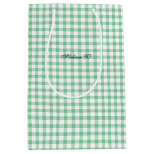 Zachte Pastelgroene Gingham Patroon Medium Cadeauzakje