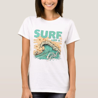 Zachte pastelkleurige "Surf als een meisje" T-shirt