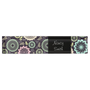 Zachte pastelroze en turquoise bloem Vintage Botan Naambordje