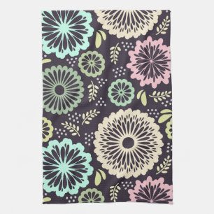 Zachte pastelroze en turquoise bloem Vintage Botan Theedoek