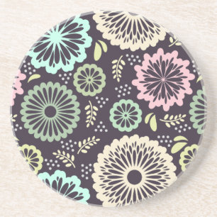 Zachte pastelroze en turquoise bloem Vintage Botan Zandsteen Onderzetter