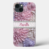 Zachte pastels 3D dahlia's, diamant lijst op maat Case-Mate iPhone Case (Achterkant)