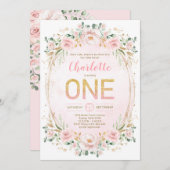 Zachte pastroze roze roodroze goudmeisje, eerste v kaart (Voorkant / Achterkant)