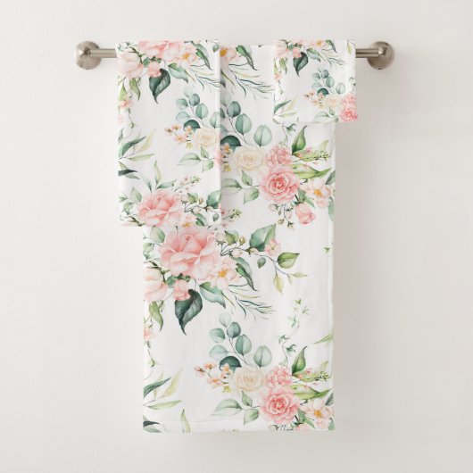 Zachte pastroze roze roze bloempatroon bad handdoek (Insitu)