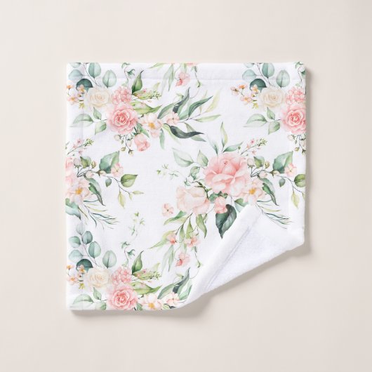 Zachte pastroze roze roze bloempatroon bad handdoek (Wasdoekje)