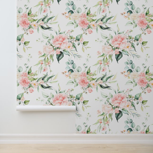 Zachte pastroze roze roze bloempatroon behang (Applicatie)