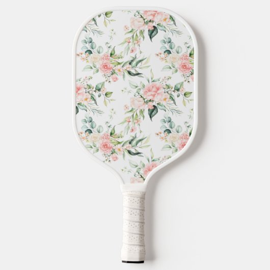 Zachte pastroze roze roze bloempatroon pickleball paddle (Achterkant)