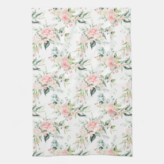 Zachte pastroze roze roze bloempatroon theedoek (Verticaal)