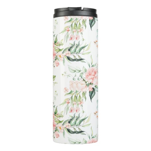 Zachte pastroze roze roze bloempatroon thermosbeker (Achterkant)