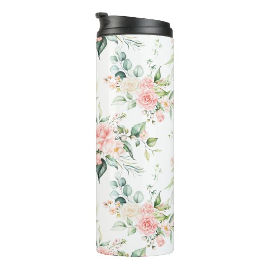 Zachte pastroze roze roze bloempatroon thermosbeker (Geroteerd rechts)