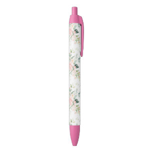 Zachte pastroze roze roze bloempatroon zwarte inkt pen