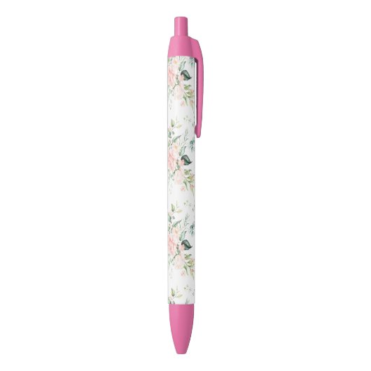 Zachte pastroze roze roze bloempatroon zwarte inkt pen (Achterkant (Verticaal))