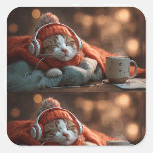 Zachte Pauze – Gezellige Winterkat Sticker