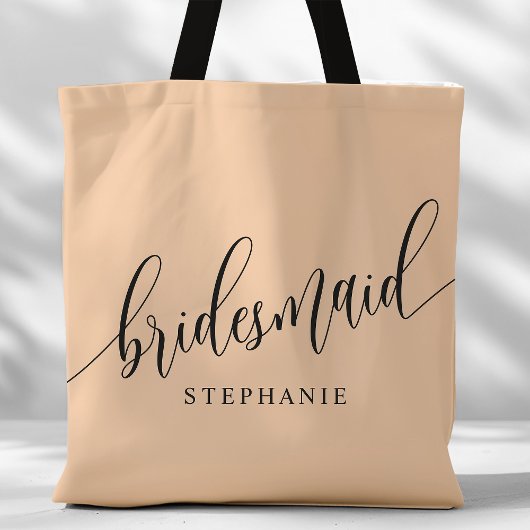 Zachte Perzik Bruidsmeisje Moderne Script Draagtas