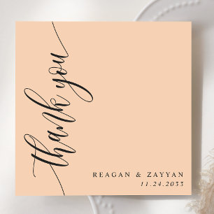 Zachte Perzik Calligrafie Schrift Huwelijk Bedankkaart