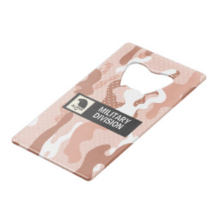 Zachte Perzik Camouflage Stippenpatroon Kredietkaart Flessenopener