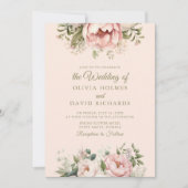 Zachte perzik en blush roze bloemenbruiloft kaart (Voorkant)