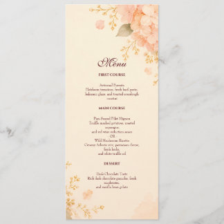 Zachte Perzik & Gouden Hortensia Bloem Bruiloftsme Menu
